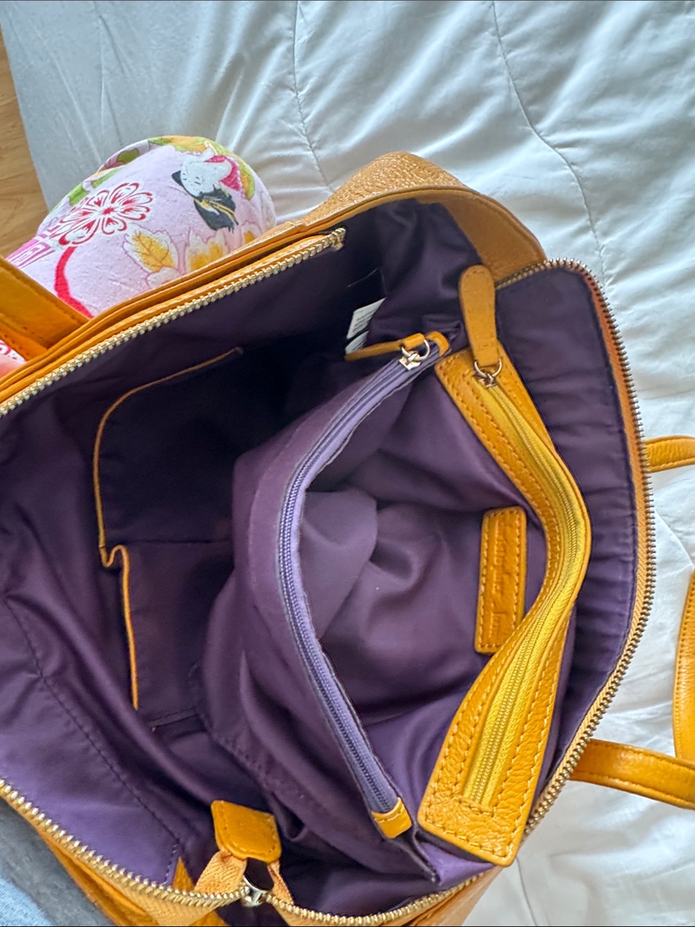 Christopher Kon yellow leather bag with purple lining - Picture 8 of 14
